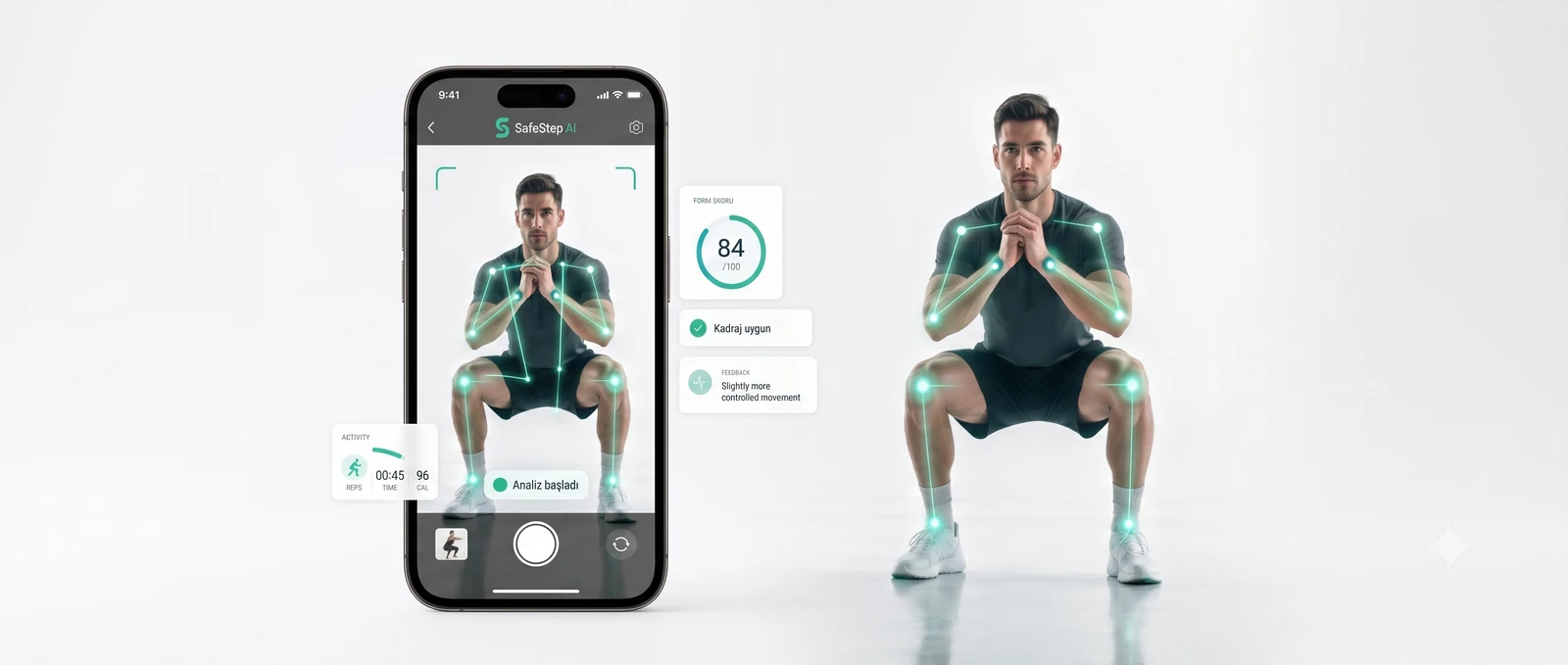 SafeStep AI kamera ile iskelet takipli hareket analizi