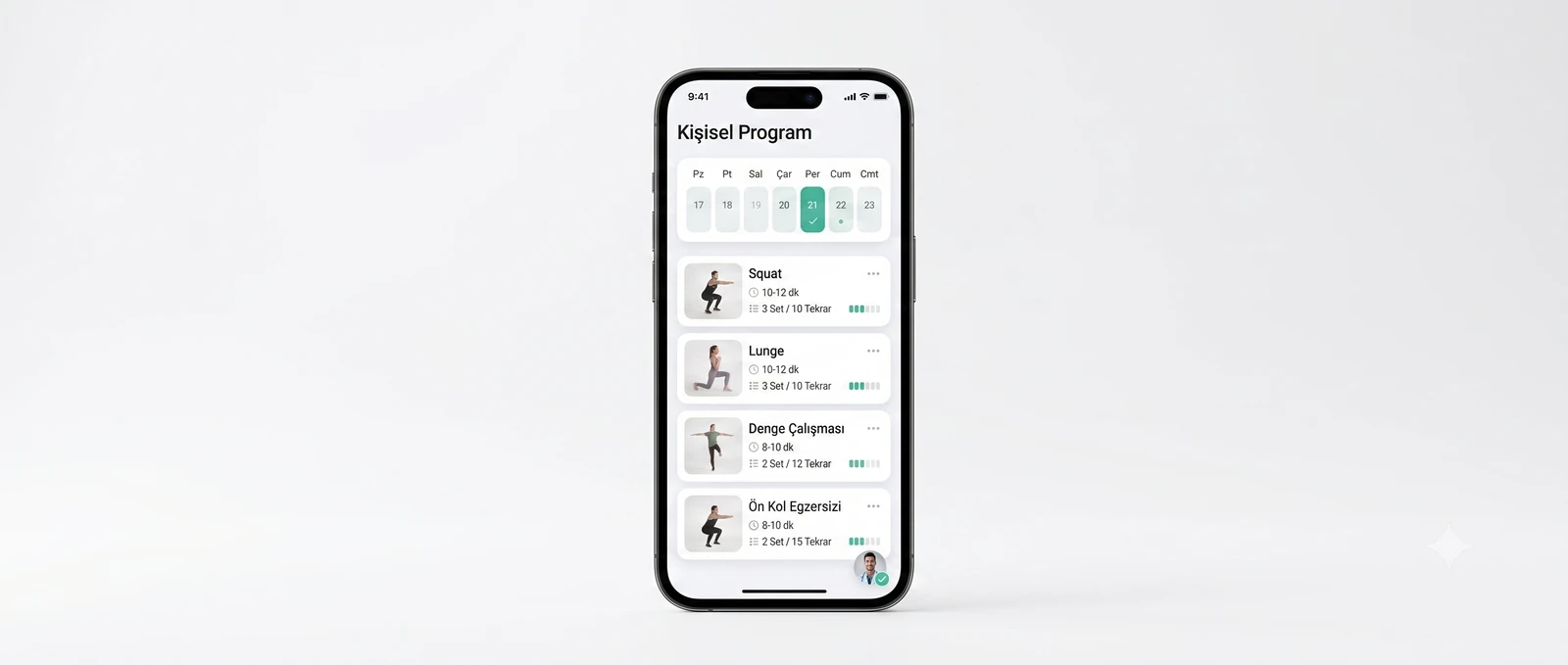 SafeStep AI kişisel egzersiz programı ekranı